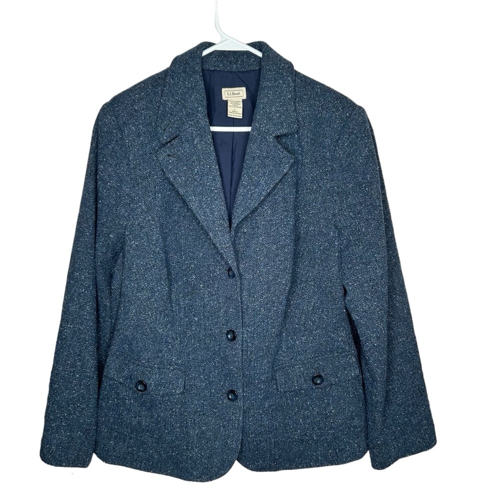 Ll Bean Women’s Wool Blend Tweed Blazer Jacket Size 1X Blue Multicolor